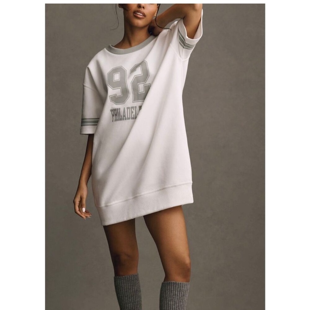 Anthropologie Daily Practice Sweatshirt Mini Dress White and Gray Size Small - Picture 1 of 9